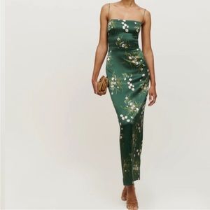Reformation Frankie Silk dress in Buena (green floral) EUC size 4
